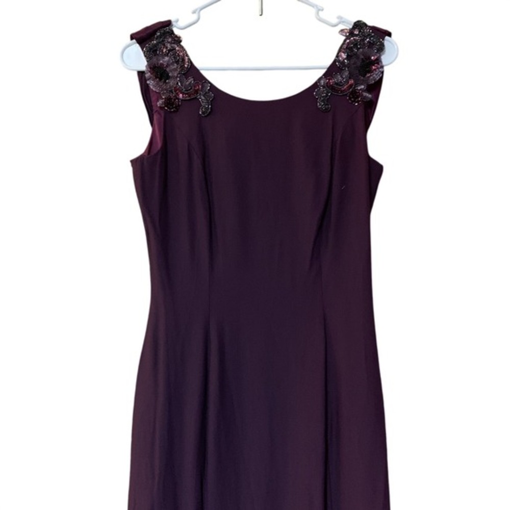 Loralie Evening Gown Plum Purple Beaded Floral Cowl Back Formal‎ Romantic